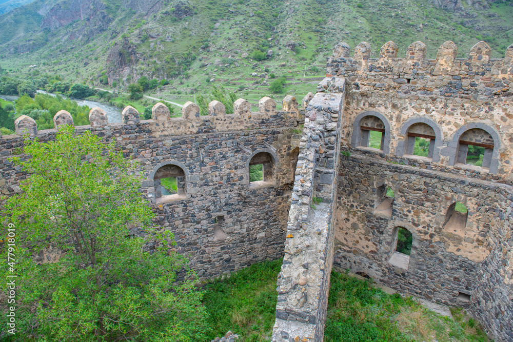 the ancient fortress of Khertvisi stands on a high hill above the river