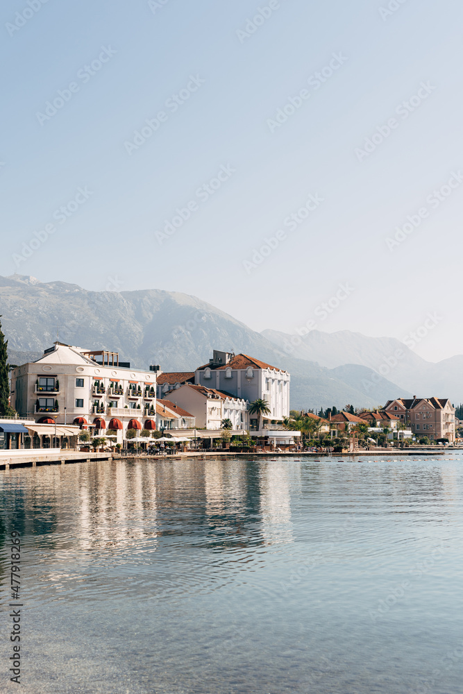 Beautiful houses of the town of Tivat on the shores of the Kotor Bay 