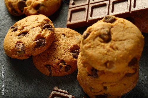 Delicious chocolate chip cookies , sugar less vegan diet snack foods.