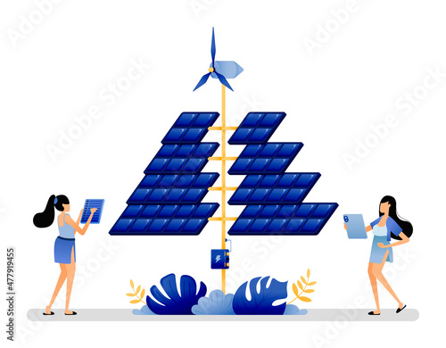 vector illustration of solar panel efficiency technology with shape of Christmas tree to absorb more light and get more renewable energy. Can use for web website apps poster banner flyer homepage