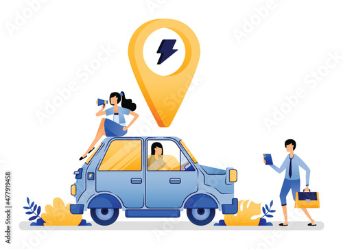 vector illustration of access to electric cars for gig workers and users of online taxi platforms for environmental protection and efficiency. Can use for web website mobile apps poster banner flyer
