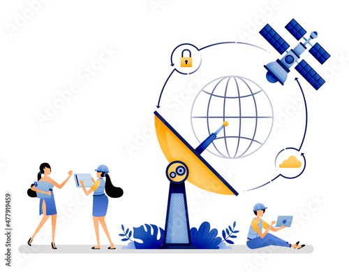 vector illustration of user communication access is more effective use satellite covered services or more efficient wireless network. Can use for web website mobile apps poster banner flyer homepage