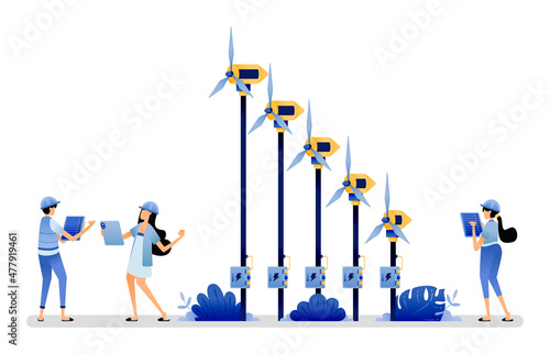 vector illustration of environmentally friendly and sustainable energy technology by utilizing wind resources that developed to more efficient. Can use for web website mobile apps poster banner flyer