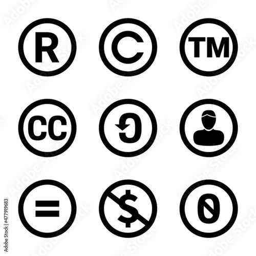 Creative Commons License Icons and Registered Trademark Copyright Icon Set photo