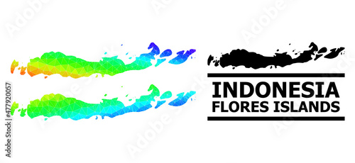 Vector lowpoly spectral colored map of Indonesia - Flores Islands with diagonal gradient. Triangulated map of Indonesia - Flores Islands polygonal illustration.