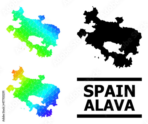 Vector low-poly spectral colored map of Alava Province with diagonal gradient. Triangulated map of Alava Province polygonal illustration.