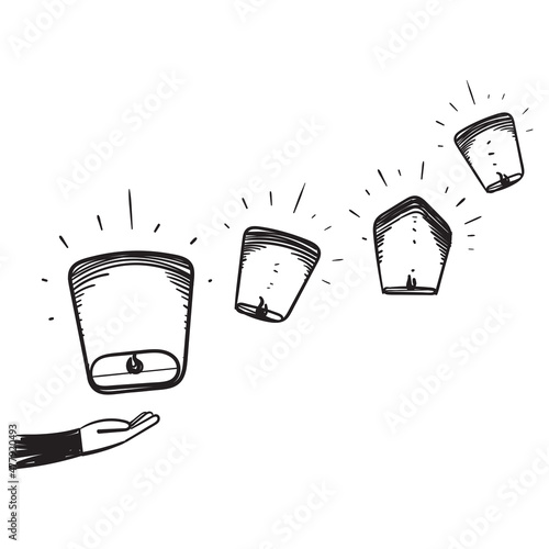 hand drawn doodle sky lantern celebration festival illustration vector isolated