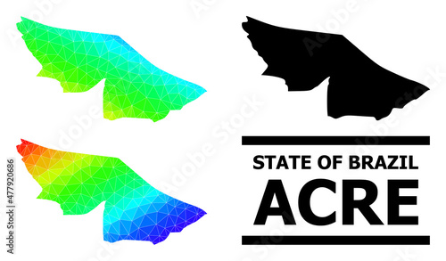 Vector low-poly spectrum colored map of Acre State with diagonal gradient. Triangulated map of Acre State polygonal illustration.