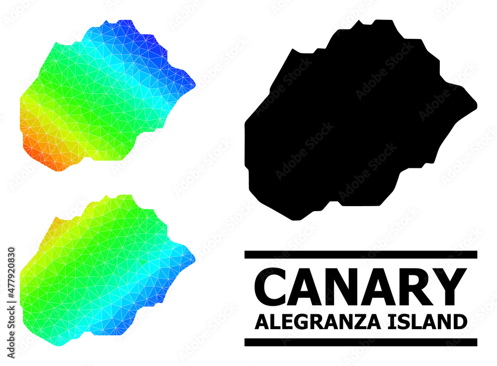 Vector low-poly rainbow colored map of Alegranza Island with diagonal gradient. Triangulated map of Alegranza Island polygonal illustration.