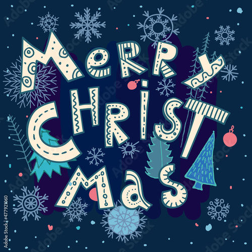 Merry Christmas  Vector trendy abstract illustrations of holiday card. Drawing for poster or pattern.