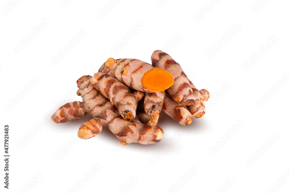 Obraz premium Turmeric Herb Contains Bioactive Compounds isolated over white background.