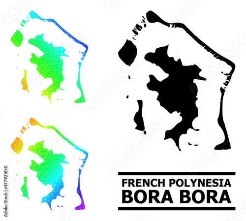 Vector lowpoly spectrum colored map of Bora-Bora with diagonal gradient. Triangulated map of Bora-Bora polygonal illustration.