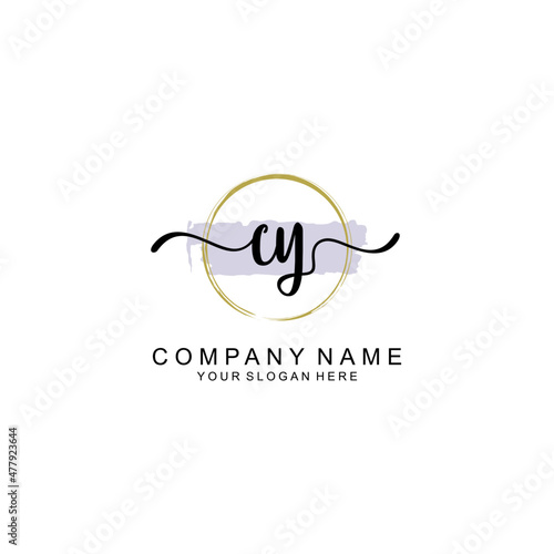 CY Initial handwriting logo with circle hand drawn template vector