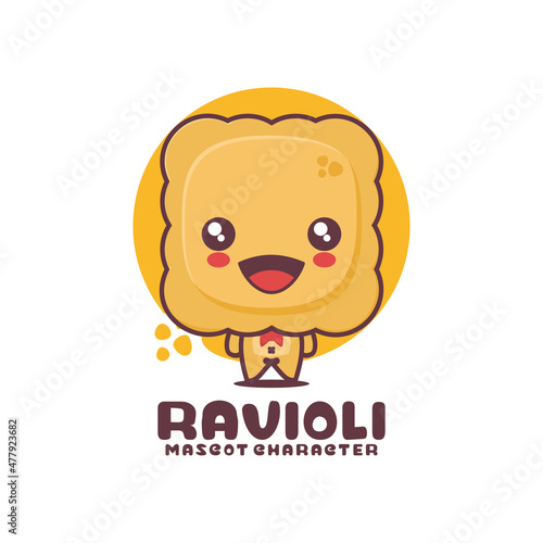 vector ravioli cartoon mascot, italian food illustration, suitable for, logos, prints, labels, stickers, etc