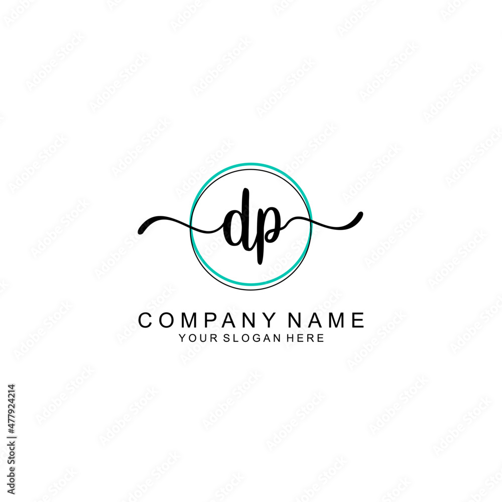 DP Initial handwriting logo with circle hand drawn template vector