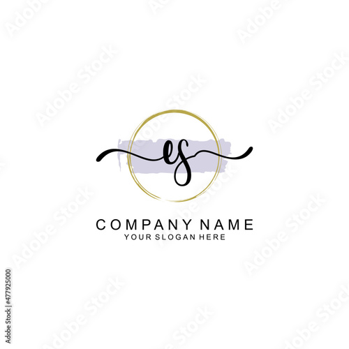 ES Initial handwriting logo with circle hand drawn template vector