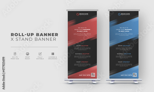 Abstract professional business creative corporate roll-up banner design for grow up your business to a high level. roll up or pull up display exhibition standee banner template.