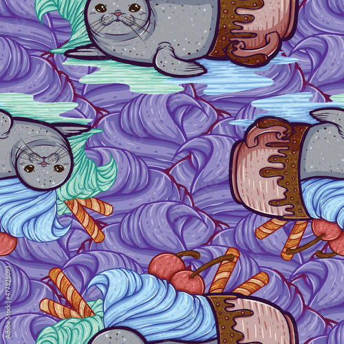 Sundae Seal Vector Seamless Surface Pattern Design