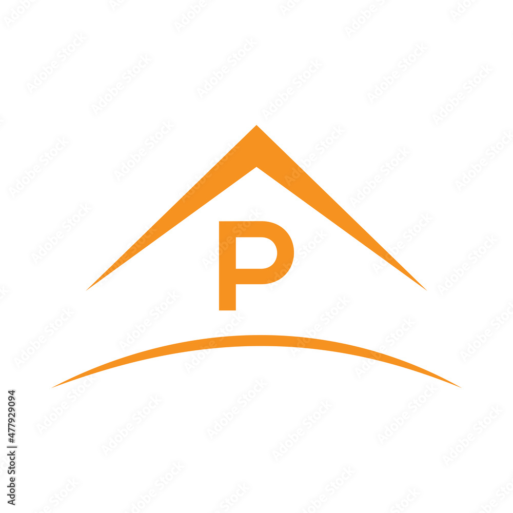 P logo with real estate house building roof, template. Victor P logo with real estate house building roof, template. Victor