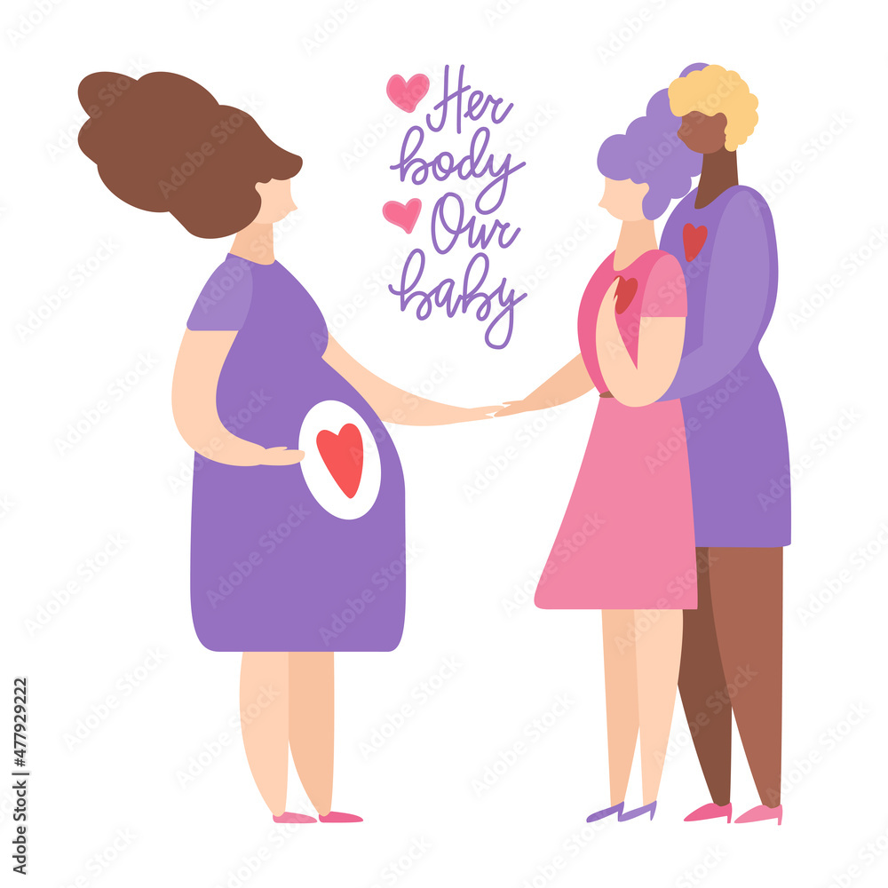 Couple with Surrogate Pregnant woman. Vector illustration flat cartoon style. Adoptive parents. Surrogacy. Couple with Surrogate Pregnant woman. Vector illustration flat cartoon style. Adoptive parents. Surrogacy.