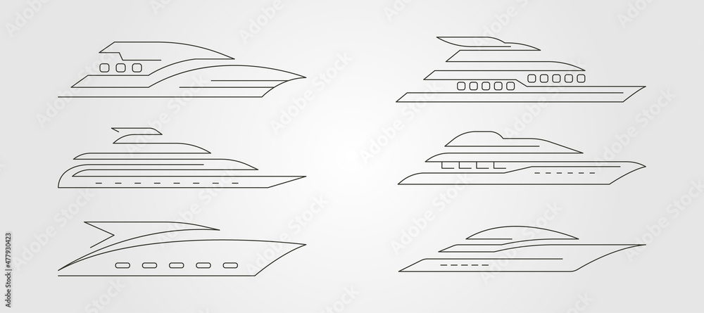 set of yacht line art logo vector collection symbol illustration design, abstract yacht minimalist logo design - obrazy, fototapety, plakaty 