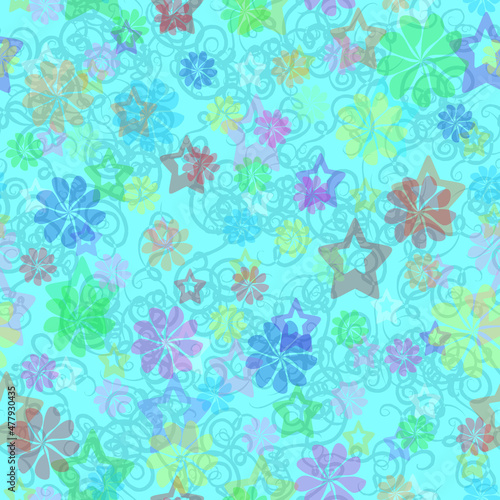 Full Seamless flowers and stars abstract pattern in vector