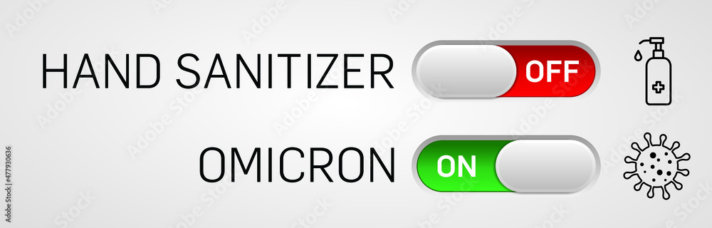 Omicron On and Off Toggle Switch Buttons. Omicron Concept. Vector Illustration. Omicron On and Off Toggle Switch Buttons. Omicron Concept. Vector Illustration.