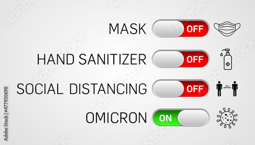 Omicron On and Off Toggle Switch Buttons. Omicron Concept. Vector Illustration.