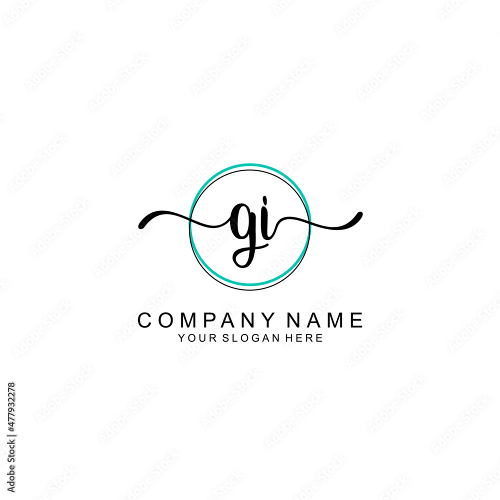 GI Initial handwriting logo with circle hand drawn template vector GI Initial handwriting logo with circle hand drawn template vector