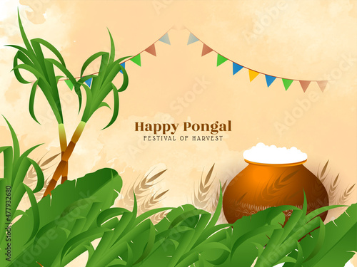 Happy Pongal harvest festival greeting background design