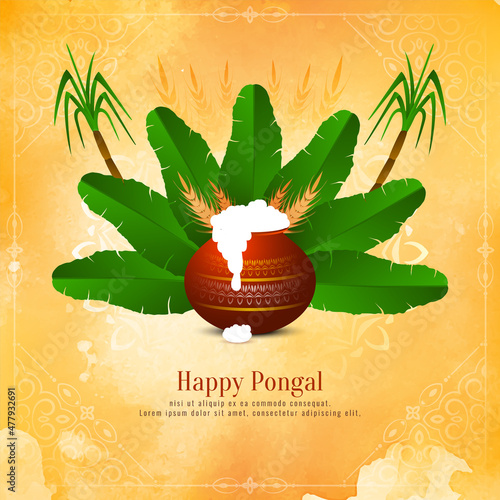 Happy Pongal festival celebration yellow watercolor background design