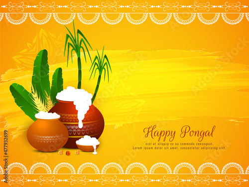 Happy Pongal festival artistic yellow color background design
