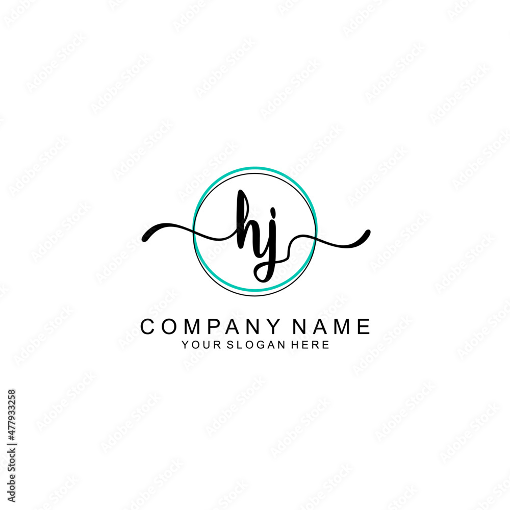 HJ Initial handwriting logo with circle hand drawn template vector HJ Initial handwriting logo with circle hand drawn template vector