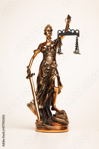 Justilia or Themis  Symbol of Justice  statue isolated on white background with clipping path