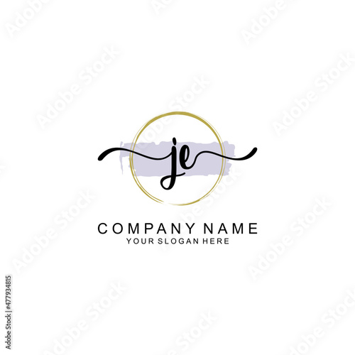 JE Initial handwriting logo with circle hand drawn template vector