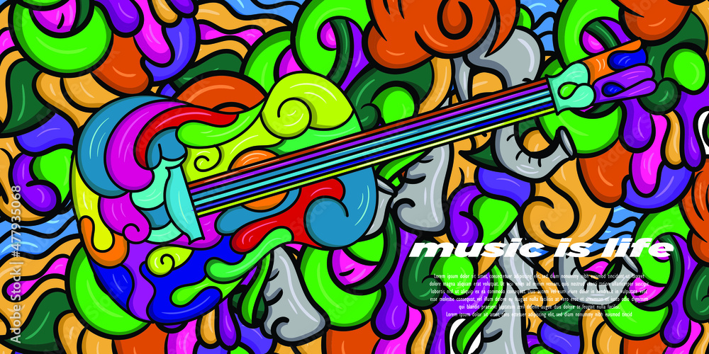 background of music and life art. guitar illustration with abstract ornament background. suitable for posters, printed materials, art gallery backgrounds, t-shirts, clothes and others background of music and life art. guitar illustration with abstract ornament background. suitable for posters, printed materials, art gallery backgrounds, t-shirts, clothes and others