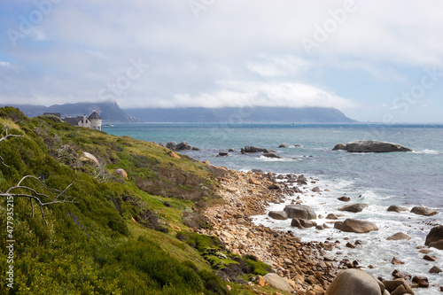 Seascape view of False Bay coastline in Cape Town..