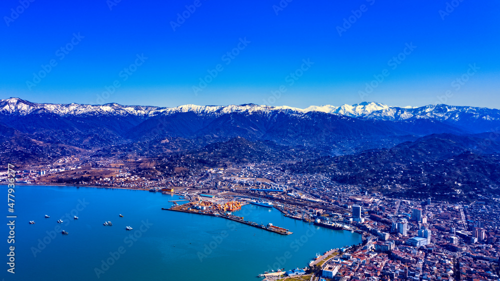 Fototapeta premium Batumi, Georgia - July 31, 2020: city view from drone