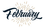 February - cute handwritten modern black outline name of month of the year in english isolated on a white background. Cute12 months lettering for graphic design, calendar template, education, mockup.