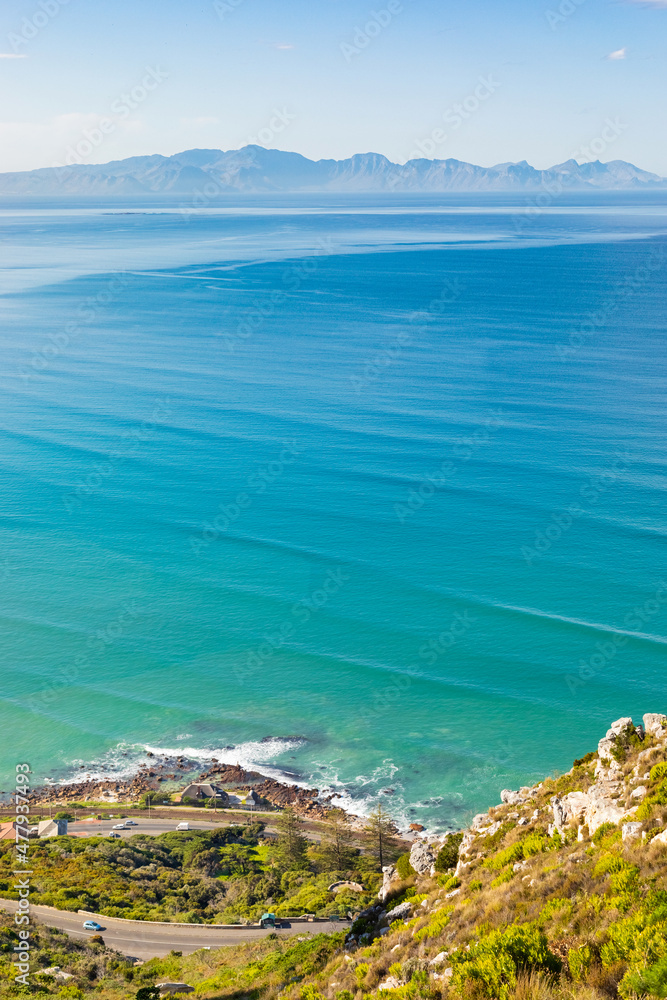 Elevated view of St James coastal town in False Bay, Cape Town