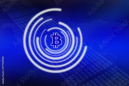 2d rendering bitcoin sign with graph background
