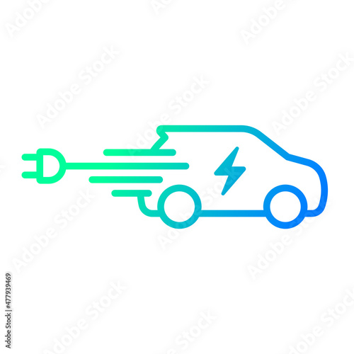 Fast electric car with plug icon symbol, EV car, Green hybrid vehicles charging point logotype, Eco friendly vehicle concept, Vector illustration