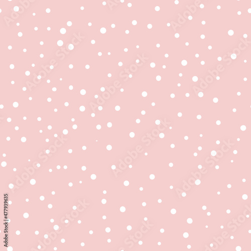 Abstract hand drown polka dots background. Pink dotted seamless pattern with white circles. Template design for invitation, poster, card, flyer, textile, fabric