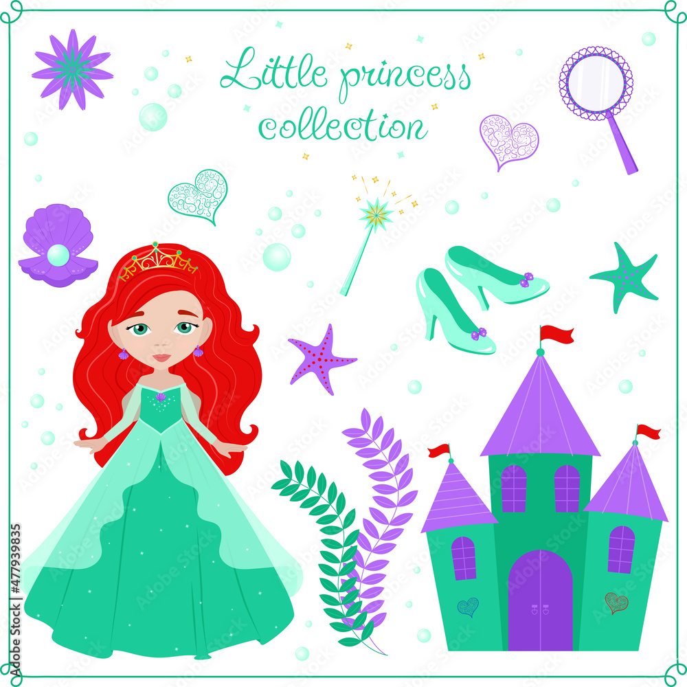 Princess in dress and tiara. Children's illustration, vector. Stickers for girls. Princess in dress and tiara. Children's illustration, vector. Stickers for girls.