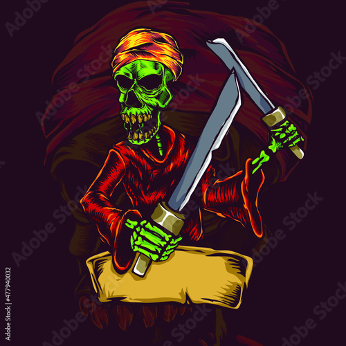 skeleton bandit pirate horor illustration
