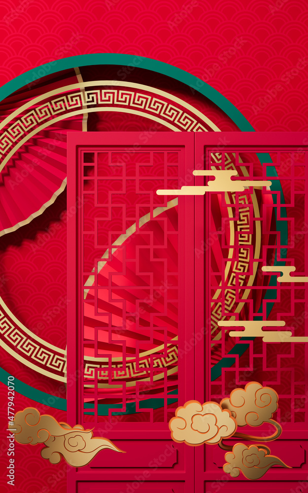 Fototapeta premium Chinese style scene and chinese style background, 3d rendering.