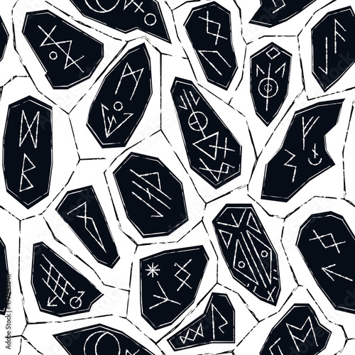 Monochrome rune seamless pattern.