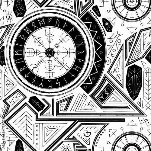 Monochrome viking seamless pattern.
