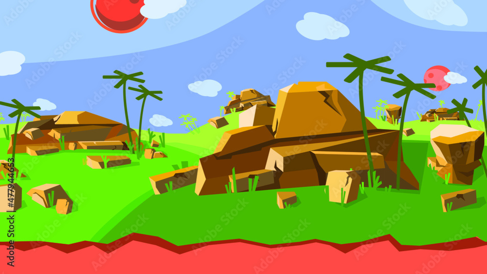 background for 2d games. Fantastic landscape for a mobile game. game  concept design Stock Vector | Adobe Stock