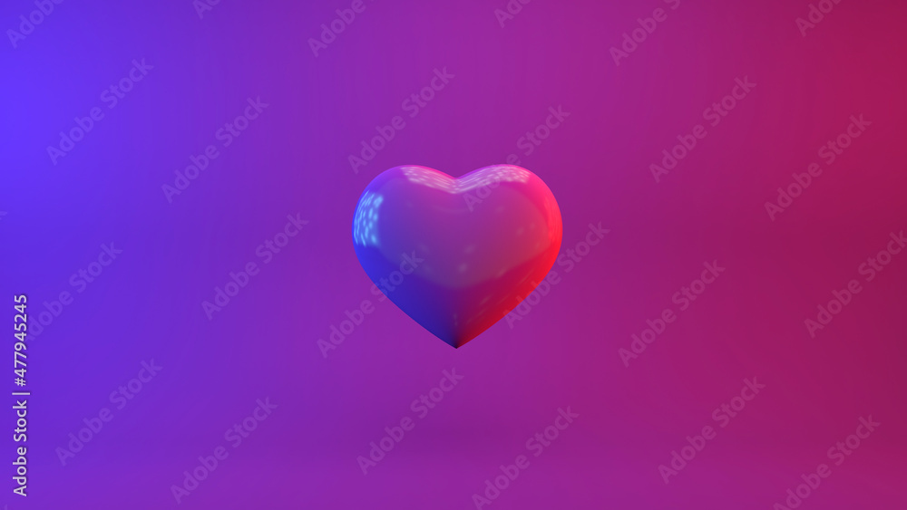  Heart on a colored background. 3d heart on a red and blue stylish background with cyberpunk lighting. Valentine's day, love, relationship, concept